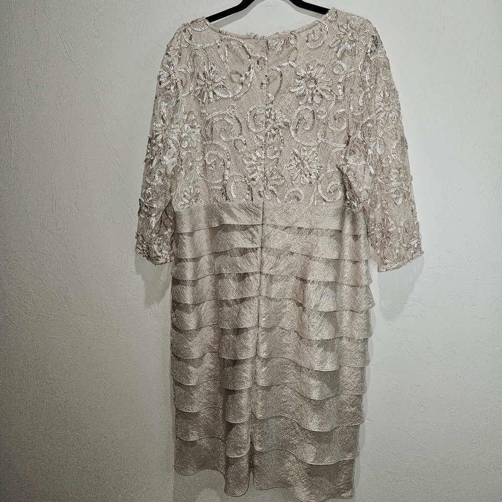 Dress Jessica Howard Elegant Lace Beige Ruffle Beautiful Women's Plus Size 2X - Picture 12 of 16